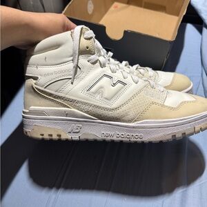 New Balance Cream and White High-Top Sneakers